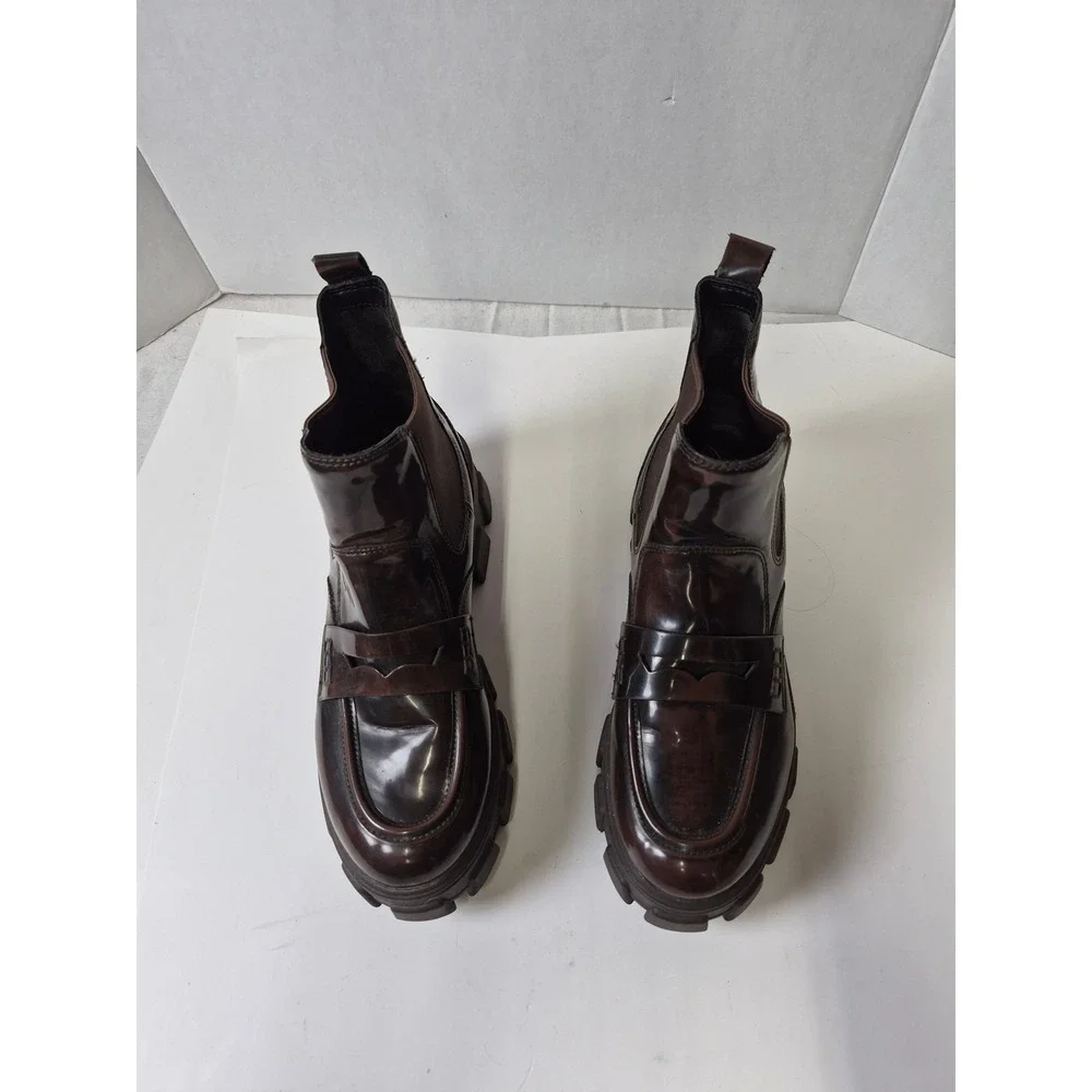 Circus Sam Edelman Darielle Brown Glazed Penny Loafer Lug Sole Chelsea Boot 10